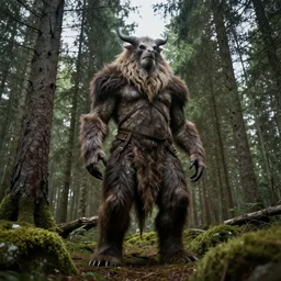 mythological creature standing in a swedish forest very low angle photograph trending on artstation