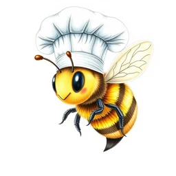 cute bee wearing chef hat colored pencil art
