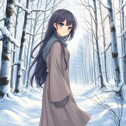 full - body anime girl by davinci walking through very scenic snowy forest, upper - body beautiful extremely detailed illustration, stunning face and eyes, pretty, by makoto shinkai, pixiv gelbooru danbooru