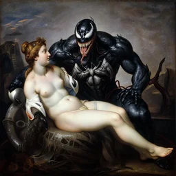 venom as the birth of venus, classical painting