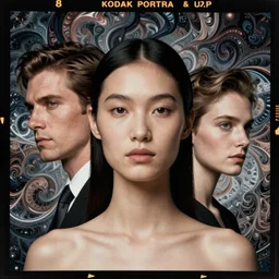 kodak portra, 8 k, face neck shoulders, studio light, fine art portrait photography, victo ngai, fashion photography, kilian eng, camille vivier, moebius, digital art, masterpiece, fractal pattern background, alex grey, fantastically beautiful, beksinski, dan mumford, simon stalenhag, artstation, maxfield parrish