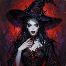 masterpiece painting of elegant evil witch girl portrait by elena kukanova, jeff easley, james jean and zdizslaw beksinski, 8 k, epic, majestic, intricate artwork, volumetric lighting, porcelain skin, dramatic vivid and vibrant colors, gothic, haunting, in the style of midjourney, trending on artstation, behance