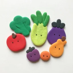 clay fruit and vegetables, felt, cute, colorful, handmade