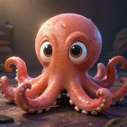 cartoon octopus character with big bright eyes, cute