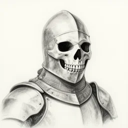 pencil sketch of a knight with a skull mask highly detailed