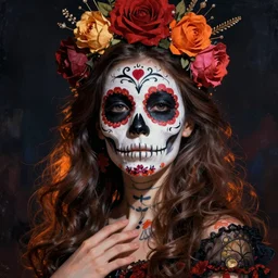 illustration of a sugar skull day of the dead girl, art by ilya repin