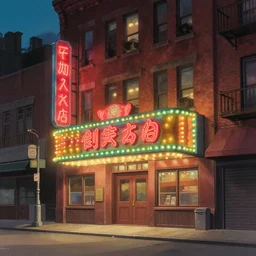 old cinema in chinatown, evening, matte painting, studio ghibli, artstation
