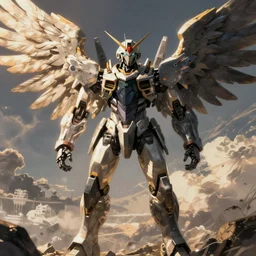 humanoid mech, wings, by Kentaro Miura