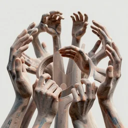 an abstract scifi futuristic structure made of hands