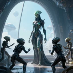 aliens brainsuckers warriors attacking kali goddess near the giant window inside ufo, masterpiece. rendered in blender, ultra realistic, smooth shading, ultra detailed, high resolution, cinematic, unreal 6, perfect face, cyberpunk, fine details, studio lighting, subtle shadows, art by katsuya terada, photorealism, hyper realism, octane render, hyper detailed, canon eos r 3, f / 1. 4, iso 2 0 0, 1 / 1 6 0 s, medium shot, 8 k, raw, unedited, in - frame,