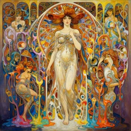 an hiper intricate oil painting of a beautifull woman surounded by melting colorfull wax drips, colorfull, excelent composition, wide shot, by yoshitaka amano, by greg rutkowski, by alphonse mucha by jeremyg lipkinng, by rhads, by ross tran, by artgerm, octane render