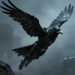 mysterious superhero with a black bird themed suit flying , award winning concept art, Jason Chan, 4k
