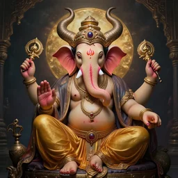 Ultra realistic digital artwork of ganesha crossed with baphomet, biblical art style, mana art, prophetic art, ultra detailed, high coherency, DSLR HDR 8k, by Simon Wong of Artstation