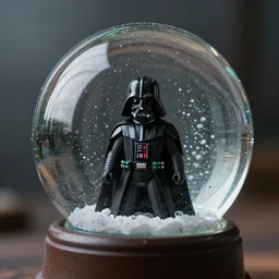 A miniature figure of Darth Vader trapped in a snowglobe