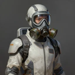 teenager wearing a futuristic boiler suit and gas mask, stylised!!! painting, highly detailed, digital art, trending on art station, aesthetic
