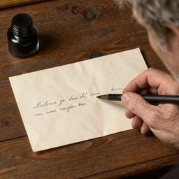 realistic scene of a letter from an old man, 1450, ink, ultra realistic, 8k