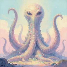 giant ancient alien tentacles artwork, pastel colors