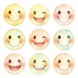 happy smiling faces + water Color paint + line drawing :: Painted with Watercolors :: Concept Art