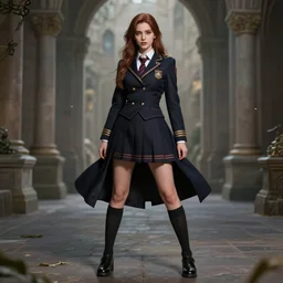 a beautiful female dark magic academy school uniform, 8 k, hyperrealistic, hyperdetailed, full body pose, fantasy portrait by laura sava