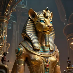 highly detailed portrait of sekhmet the egyptian lion goddess, intricate alien technology, stephen bliss, unreal engine, fantasy art by greg rutkowski, loish, rhads, ferdinand knab, makoto shinkai and lois van baarle, ilya kuvshinov, rossdraws, tom bagshaw, global illumination, radiant light, detailed and intricate environment