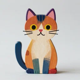wooden cat art toy made of wood with painted colors
