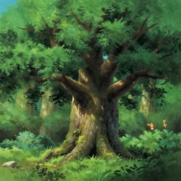 a geant oak tree in a forest of ori and the will of the wisps, studio ghibli, painted by tim hildebrandt, michael whelan, background environment. 8 k