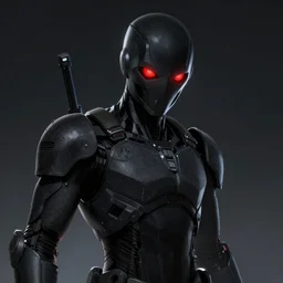 a humanoid figure saboteur, red eyes, highly detailed, digital art, sharp focus, ambient glow, trending on art station, anime art style