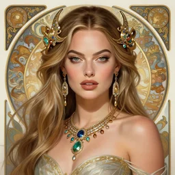 Margot Robbie as an Atlantian Goddess, cute, fantasy, intricate, elegant, highly detailed, digital painting, 4k, HDR, concept art, detailed jewelry, smooth, sharp focus, illustration, art by Artgerm and H R Giger and Greg Rutkowski and Alphonse Mucha