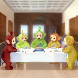 the last supper in the style of teletubbies