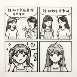 comic drawn in pen, two panel meme, chito girls last tour, first panel contains speech bubble, fan art, anime,