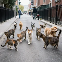 a city street filled with cats and dogs only