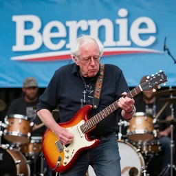 publicity photo still of bernie sanders in a punk band playing live on stage, 8 k, live concert lighting, mid shot