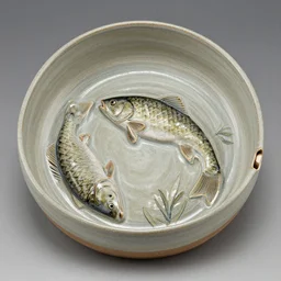 fish in pond pottery, in style of tom cross