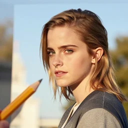 emma watson, pencil, art, ultra realistic!!!, clear weather, golden hour, sharp focus