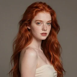 portrait of a girl with long red hair, very beautiful style, the girl standing in a black room by the window, in a gold suit, photorealism, andrei tarkovsky maurilio manara,