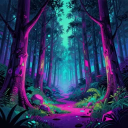vaporwave forest Hyperrealistic Highly detailed neon geometric ink painting, trending on Art Station