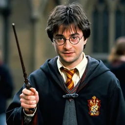 young Keanu reeves as Harry Potter wearing glasses and holding a wand, 35mm film