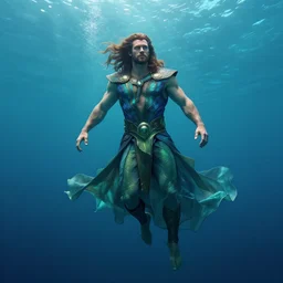 aaron taylor johnson as namor floating underwater, flowing robes, handsome, ocean background, alphonse mucha, rhads, ross tran, artstation, artgerm, octane render, 1 6 k