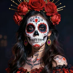 illustration of a sugar skull day of the dead girl, art by xie boli