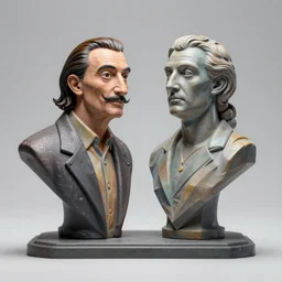 3D resin miniature sculpture by Salvador Dali and Pablo Picasso, academic art, realistic,  8K, Introduction factory photo, Product Introduction Photo, Hyperrealism. Subsurface scattering, raytracing, Octane Render, Zbrush, simple background
