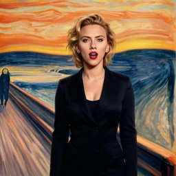 epic professional digital portarit of scarlet johansson in the scream by edvard munch, epic, stunning, gorgeous, much wow, masterpiece.