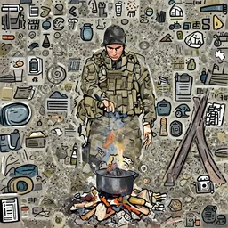 veteran special operations officer living off the grid cooking at a campfire