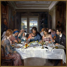 vintage beautiful painting of the devastating supper in Mary Cassatt style