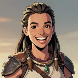 portrait of laughing ((((((((((Aloy from Horizon: Zero Dawn)))))))))), comic book illustration, by John Kirby