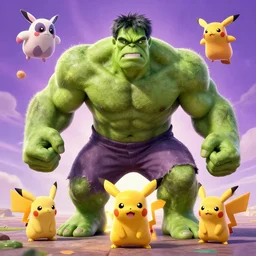 pokemons in the style of hulk, hulkmons advertisement poster, octane render, by studio ghibli, pixar, disney.