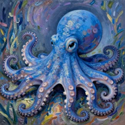 smiling blue octopus. detailed. deep. masterpiece. renoir