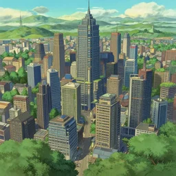 a view of a solarpunk city in the style of studio ghibli