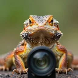 angry lizard looking at the lens, full face, professional shooting, nation geographic style, many details, high quality, 8 k