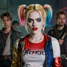 a portrait of a Scarlett Johansson as Harley Quinn by Greg Rutkowski, Sung Choi, Mitchell Mohrhauser, Maciej Kuciara, Johnson Ting, Maxim Verehin, Peter Konig, final fantasy , mythical, 8k photorealistic, cinematic lighting, HD, high details, atmospheric,