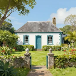 a typical house in a creole garden from reunion island painting by james jean, trending on artstation
